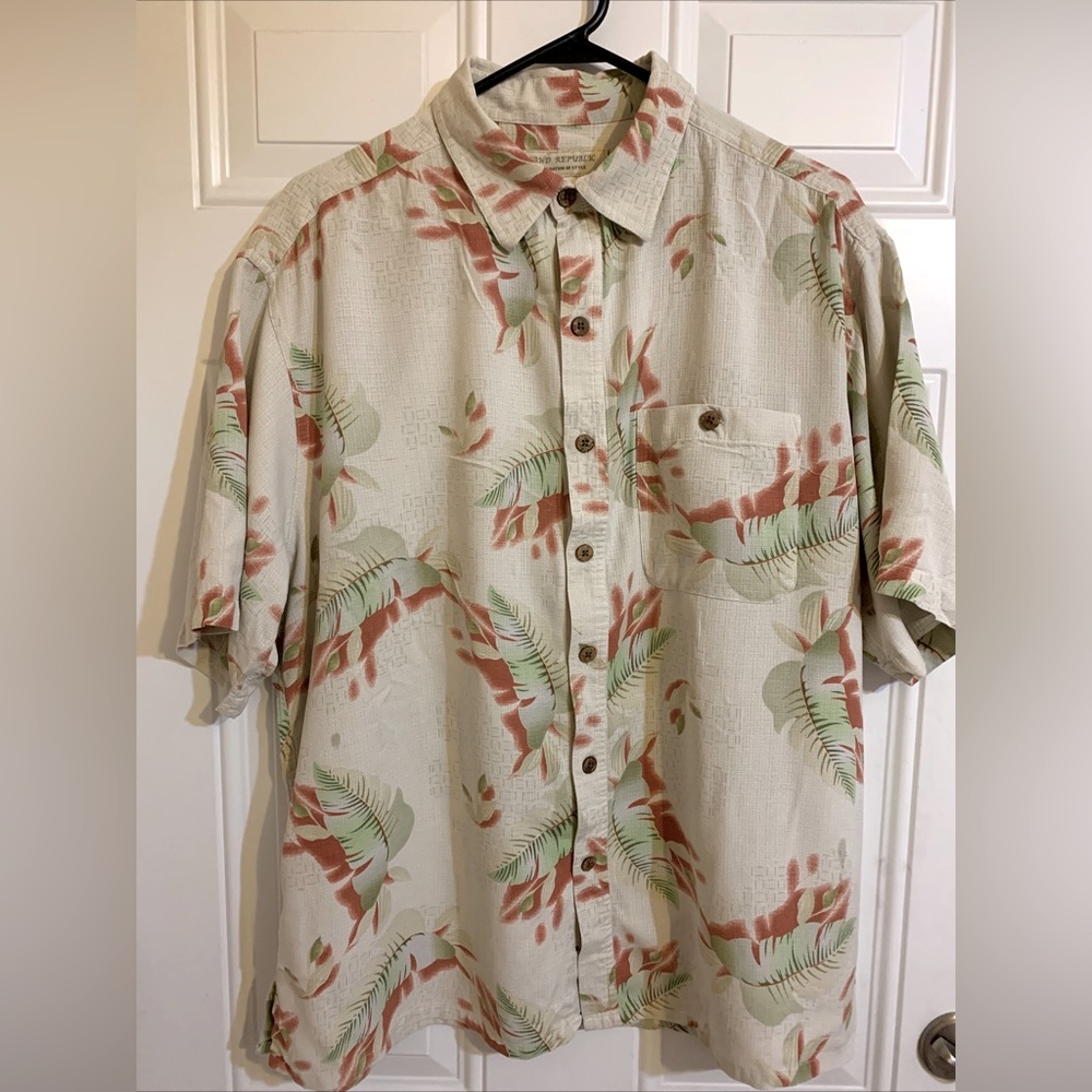 VTG Island Republic 100% Silk Shirt Mens XL Button Up Hawaiian Floral Tropical